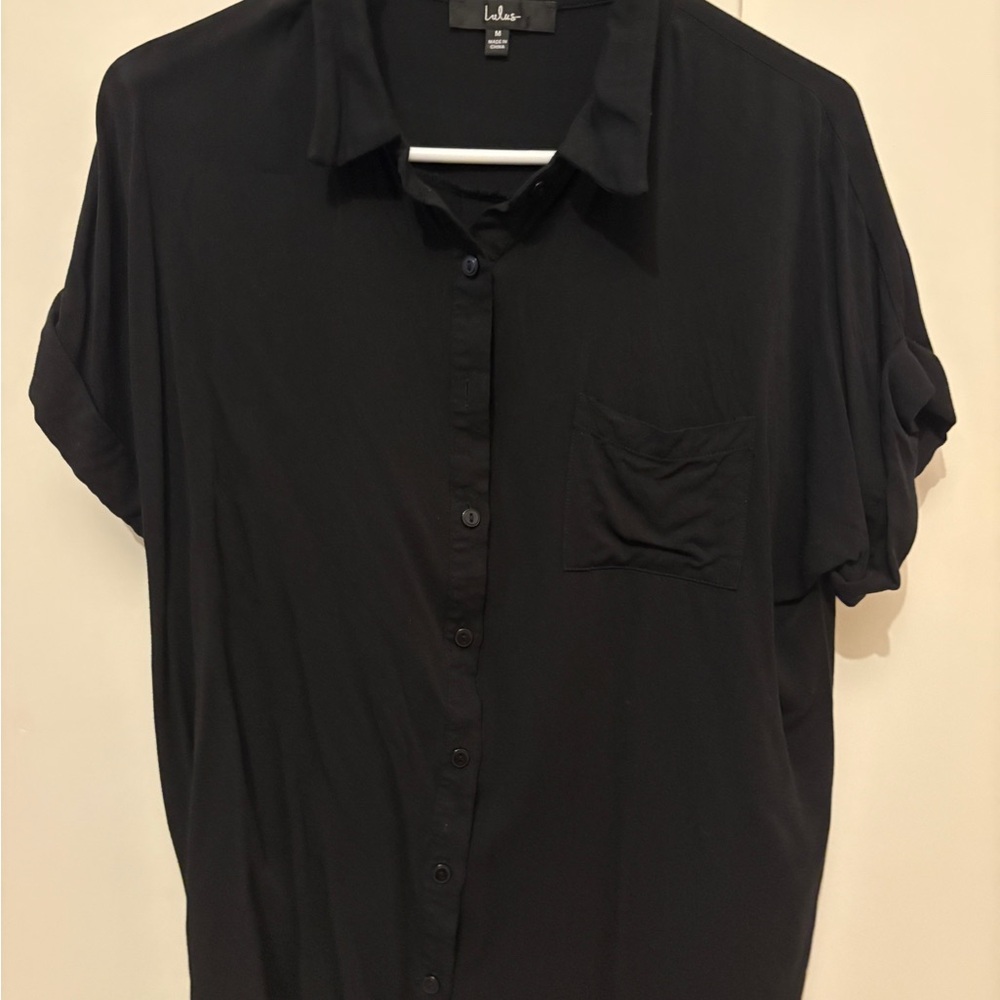 Lulu's Classic Black Casual Button Down Shirt